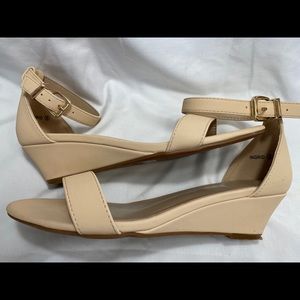 Strap Low Wedge Sandal, Nude